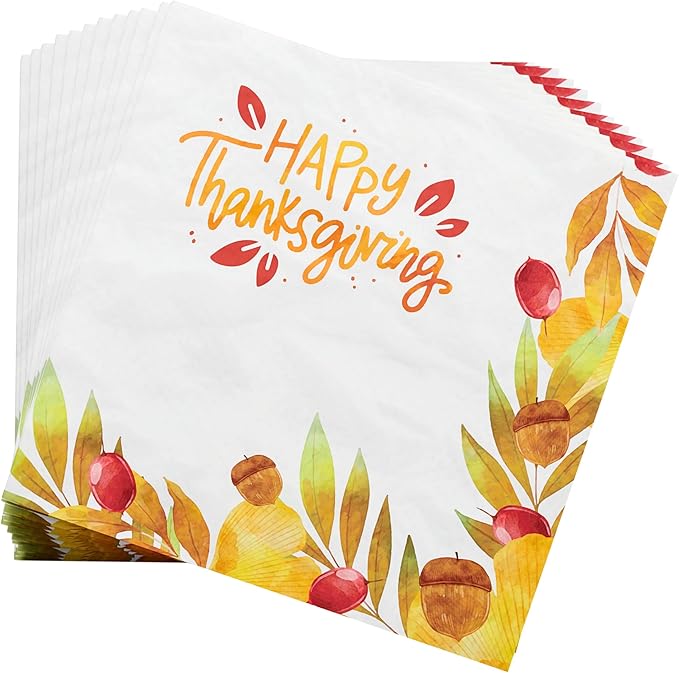 Thanksgiving Party Plates and Napkin (52 pieces for 16 guests) - Thanksgiving Party Supplies, Thanksgiving Party Decorations, Fall Theme Party, Turkey Party Plates and Napkins, Blue Orchards
