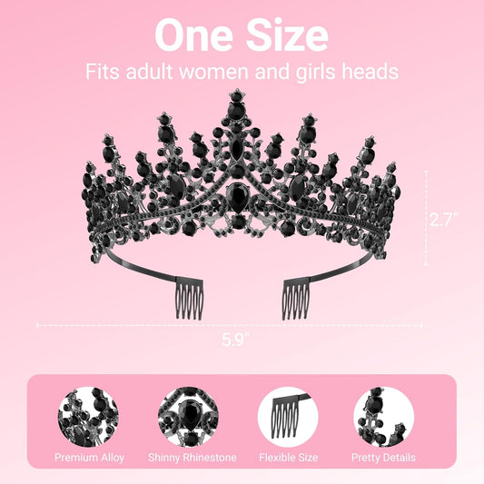 Birthday Tiara and Crown with Sash, Birthday Tiara for Women Party (Black)