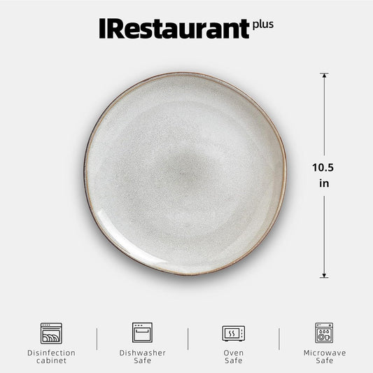 Organic Shape Restaurant Dinner Plates 10.5 ", Commerical Grade Catering Stoneware Plates in Ir-regular Organic Shape, Chip & Scratch Resistant, Glossy Reactive Glaze Grey, Case of 12