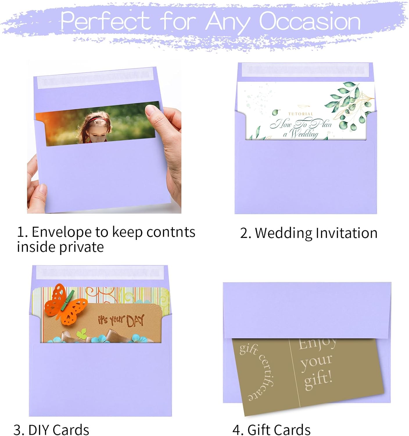 50 Pack 5x7 Envelopes for Invitations,5.25x7.25 inches,A7 Envelope Multicolor Self Seal,Printable Envelopes for Wedding,Invitation,Baby Shower,5x7 Cards