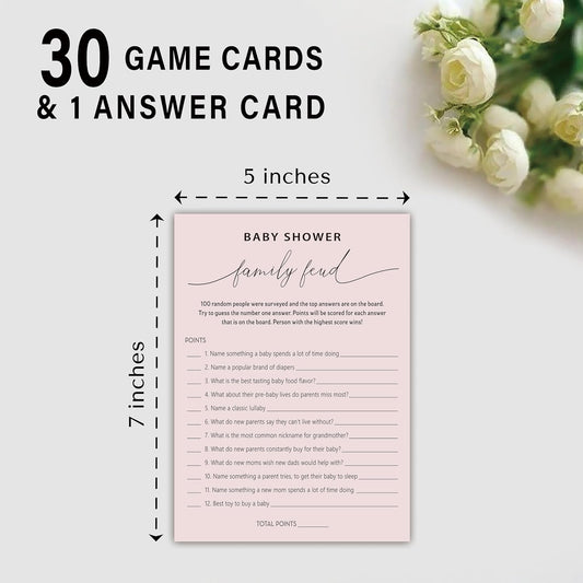Baby Shower Family Feud Game - Pack of 30 Game Cards 1 Answer Key, Baby Shower Game for Boy & Girl, Gender Neutral Baby Shower Decorations, Baby Feud Game Supplies-07A-Indipink