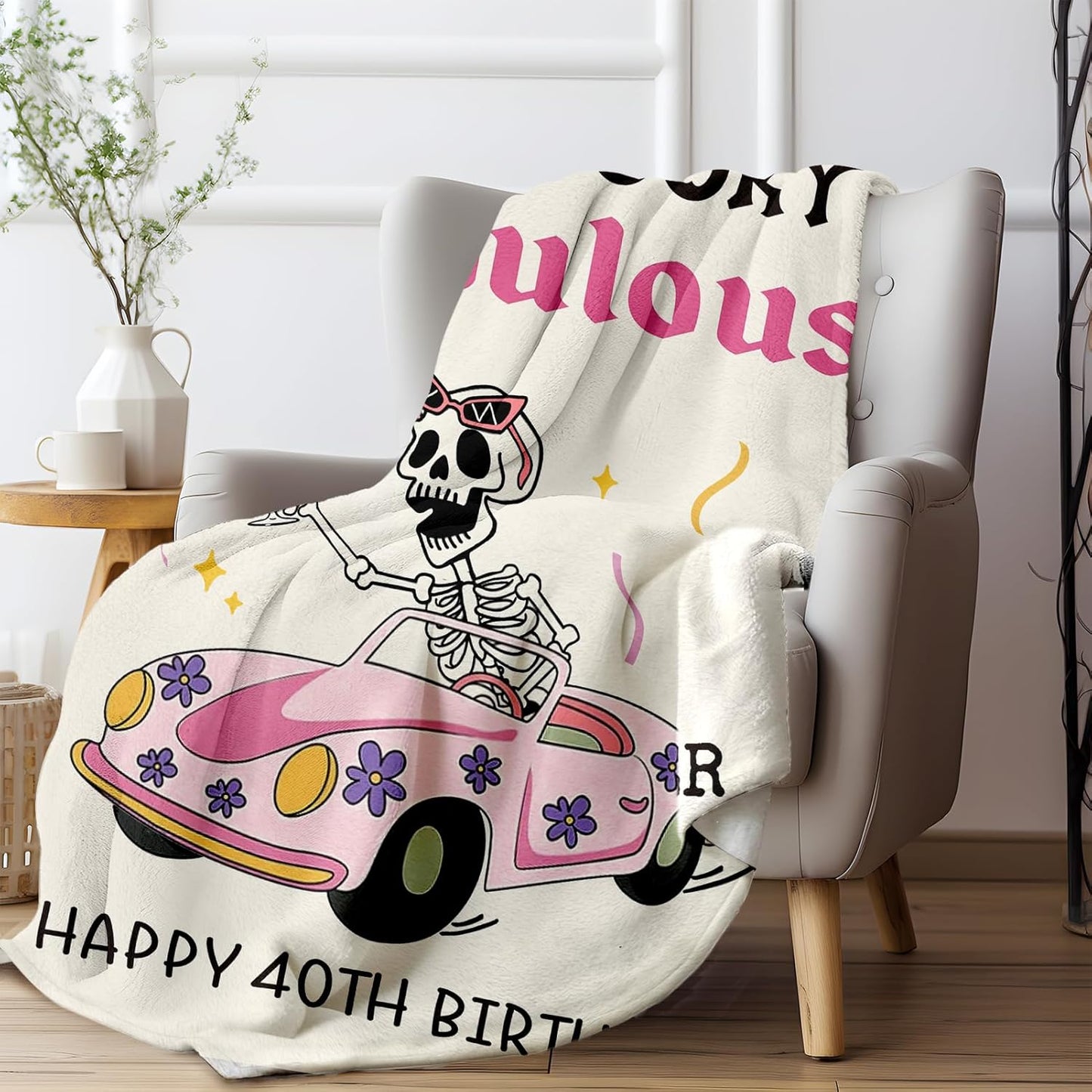 Funny 40th Birthday Gifts Women, Flannel Soft Blanket Decorations, Happy 40 Years Old Birthday Gifts for Women Baskets, Fabulous Turning 40 Gift for Woman, 50x60 inches