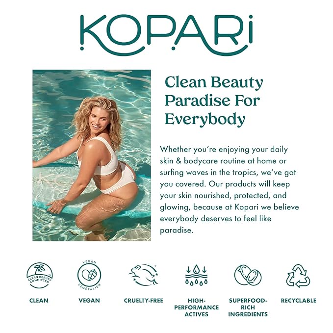 Kopari Sun Shield Body Glow, Broad Spectrum SPF 45, Lightweight Shimmering Gel Texture Absorbs Quickly, Non Sticky, Glowing Results, Rose Gold 5 oz