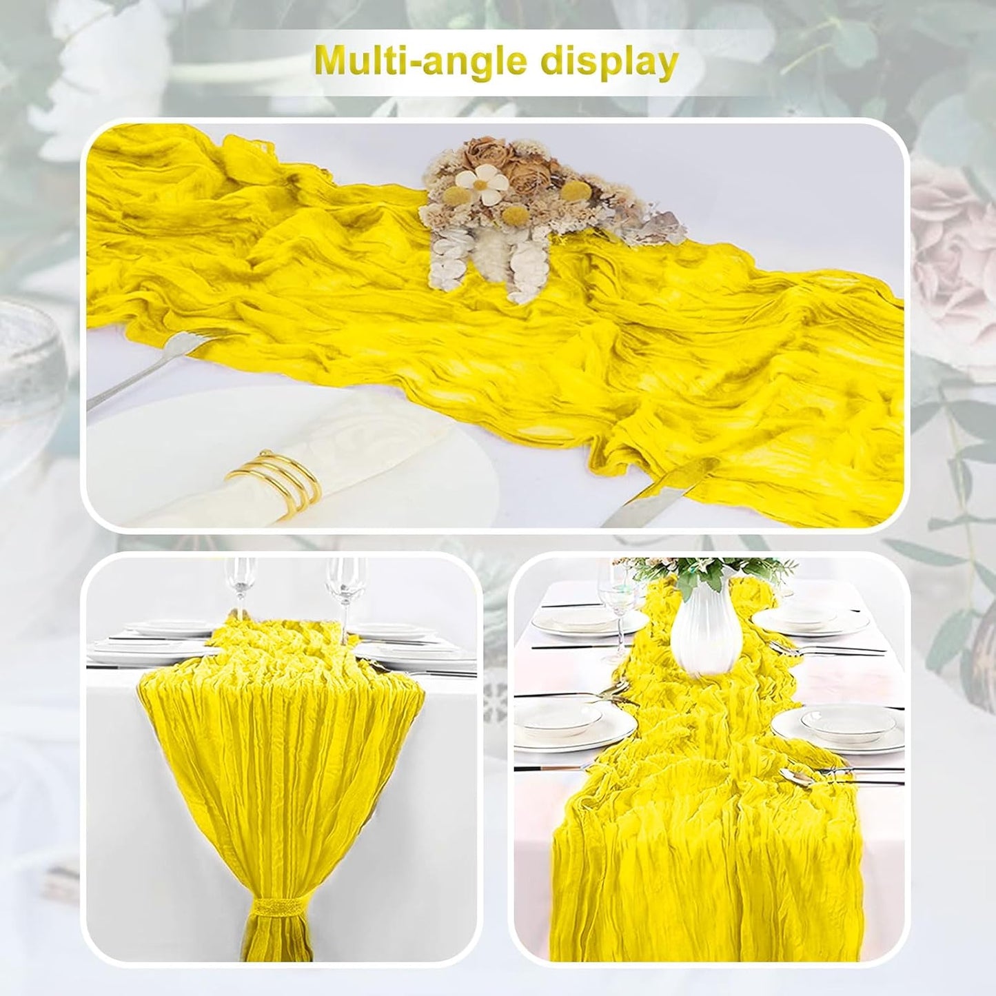 10 Pack Yellow Cheesecloth Table Runner 35x120 Inch 10Ft Rustic Gauze Cheese Cloth Table Runner Sheer Cheesecloth Table Runners for Wedding Party Bridal Shower Decoration