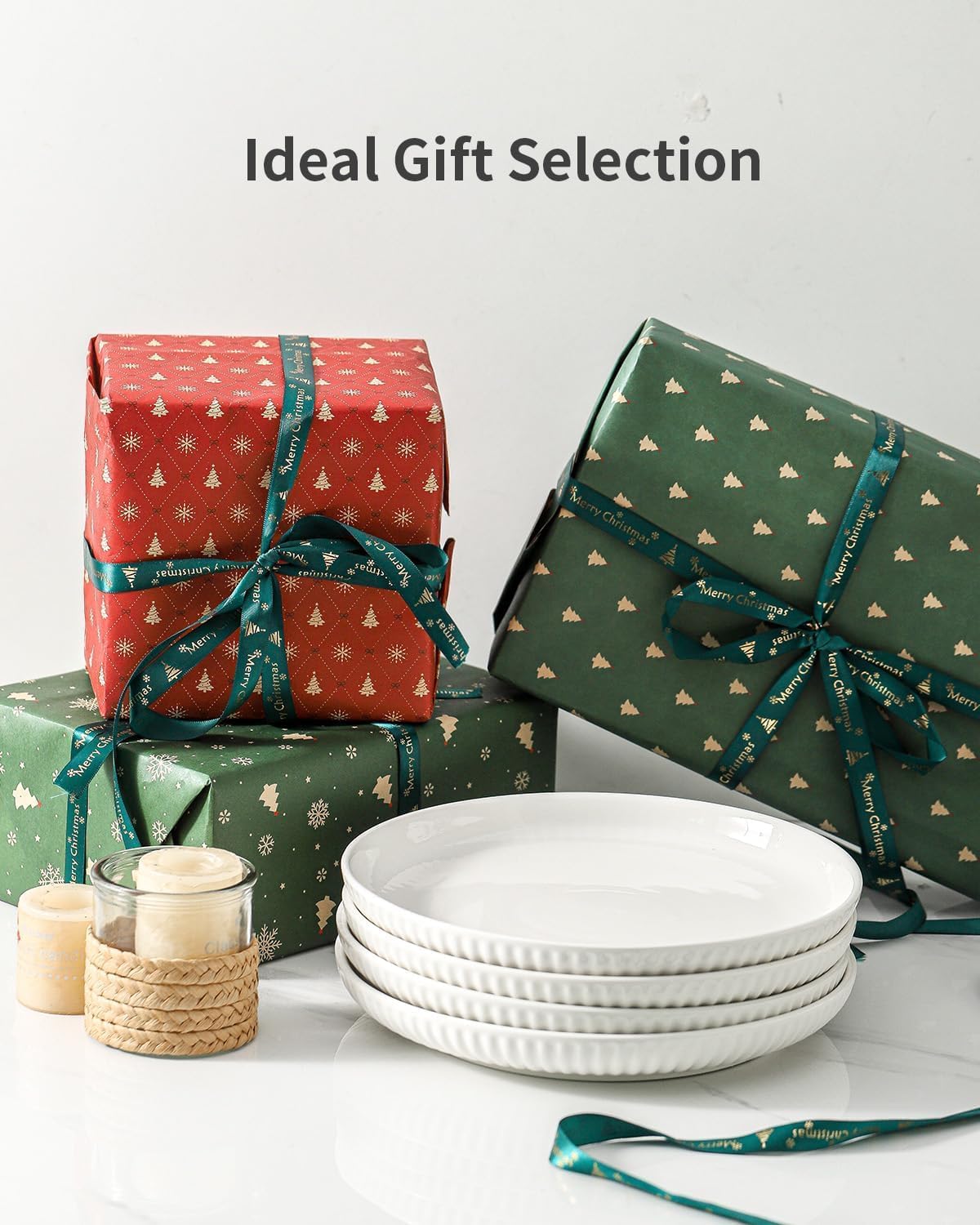 Ceramic Dinner Plates Set of 2,10 Inch,Microwave,Dishwasher and Oven Safe,Porcelain Dessert Plates for Pasta,Appetizer,Salad and Steak,Dishes Set for Kitchen,Scratch Resistant,Striped White