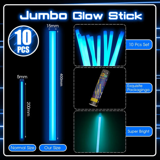 Lewtemi 10 Pcs Large Glow Sticks Big Giant Jumbo Halloween Christmas Emergency Light Stick for Camping Accessories, Survival Kit