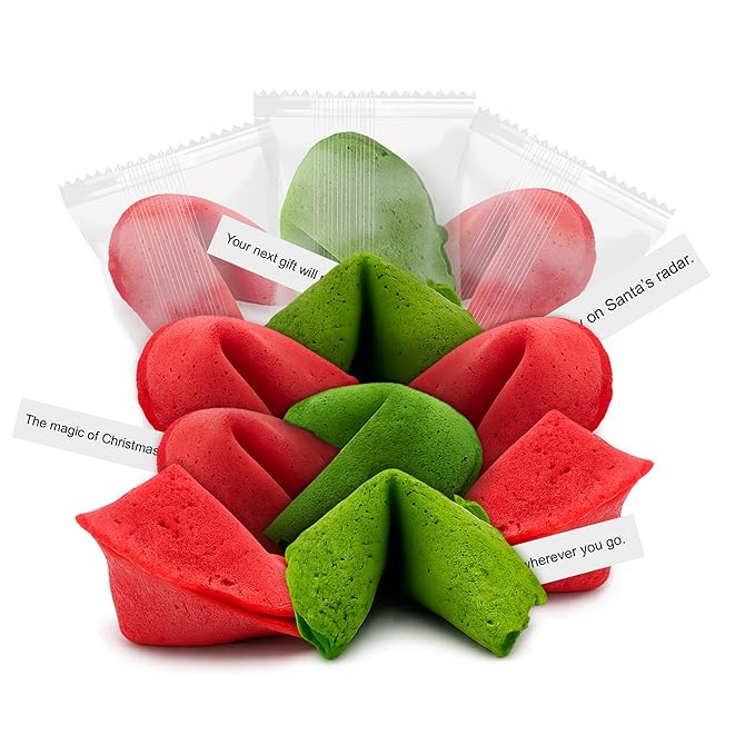 4E's Novelty Christmas Fortune Cookies Bulk, 50 Individually Wrapped Funny Fortune Cookies with Holiday Sayings for Kids & Adults, Perfect Christmas Candy Snacks, Party Favors & Treats