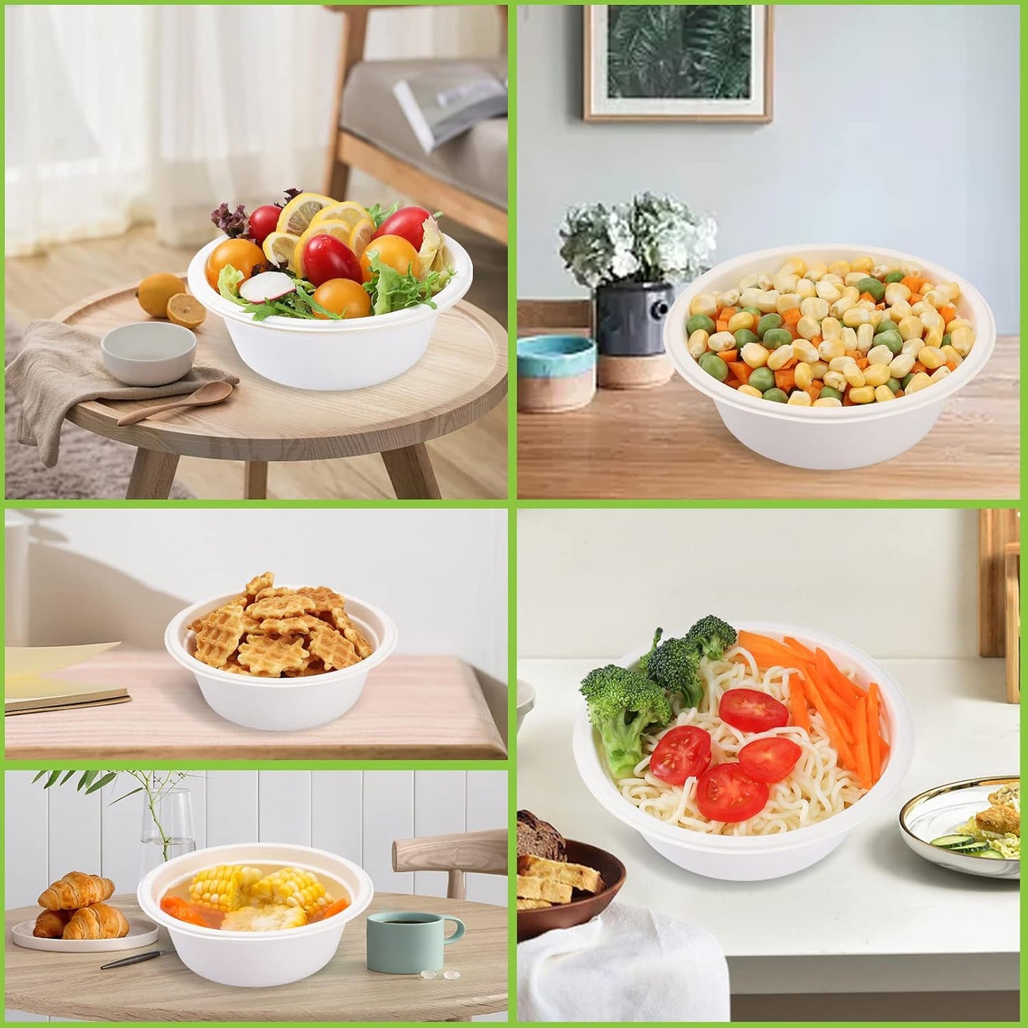 150 PCS Eco-Friendly Sugarcane Bowls - 12 oz Heavy-Duty Disposable Paper Bowls - 100% Compostable and Biodegradable for Hot or Cold Food, Snacks, Salads, Soup