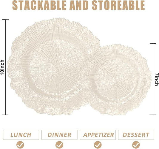 U-QE 60PCS Clear Coffee Plastic Plates - Clear Brown Plastic Plates Disposable Heavy Duty - Disposable Plates for Party Including 30PCS 10'' Dinner & 30PCS 7'' Dessert