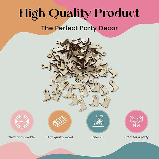 Confetti - Engraved Wood - Rustic Wooden Wedding Decor Party Table Scatter Decorations (Cowboy/Cowgirl Boot)