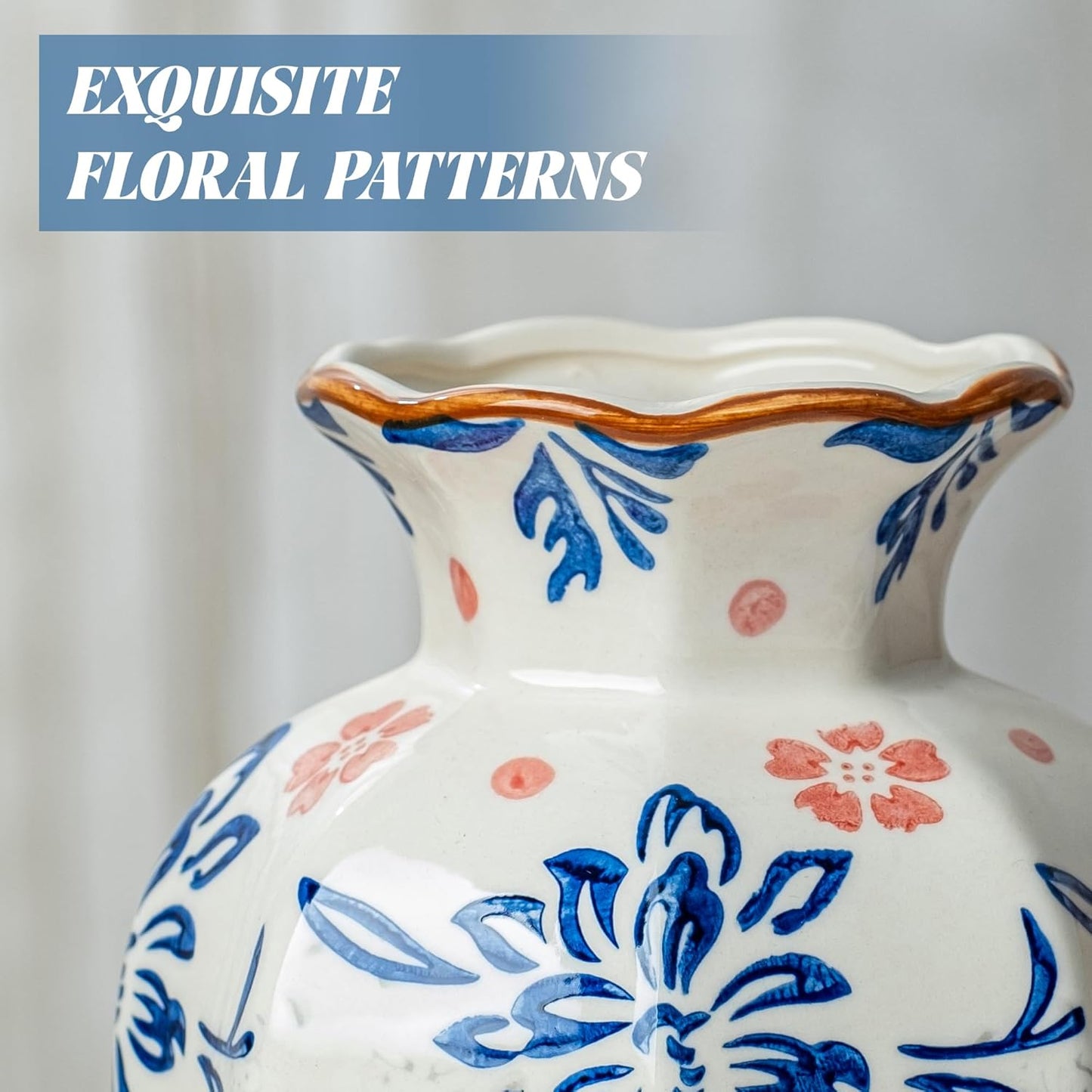 Small Blue and White Ceramic Vase, 6 Inch Vintage Chinoiserie Flower Vase Decorative Antique Vases for Home Decor, Rustic Porcelain Vase Farmhouse Shelf Table Centerpieces Decor
