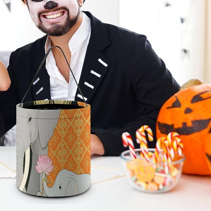 Halloween Candy Bucket - Elephant And Young Elephant Trick Or Treat Candy Bag, Gift Bag for Party Favor Supplies