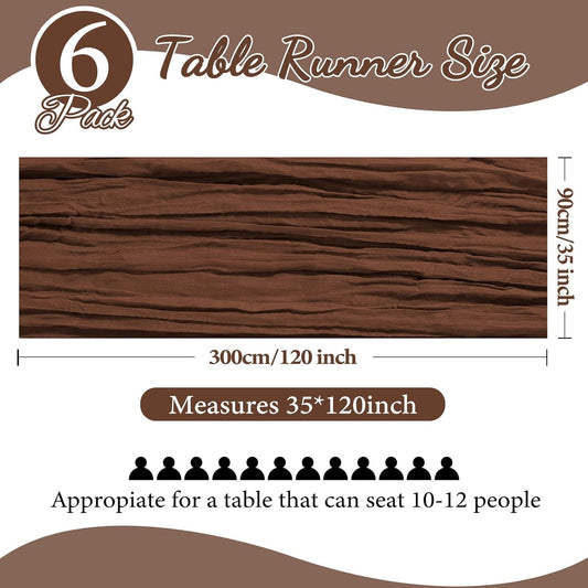 6 Pack 10FT Brown Cheesecloth Table Runner Fall Table Runner 35x120 Inch Gauze Rustic Boho Cheese Cloth for Thanksgiving Wedding Decor Birthday Party Bridal Baby Shower Table Centerpiece Decoration