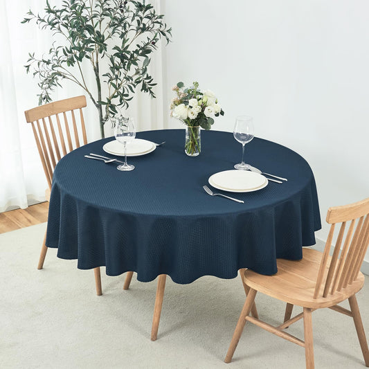 maxmill Round Weaved Texture Design Tablecloth Spill-Proof Wrinkle Free Soft Washable Table Cloth for Circular Table Cover, for Dining Room Buffet Banquet Parties Holiday Dinner, 90 Inch Navy Blue