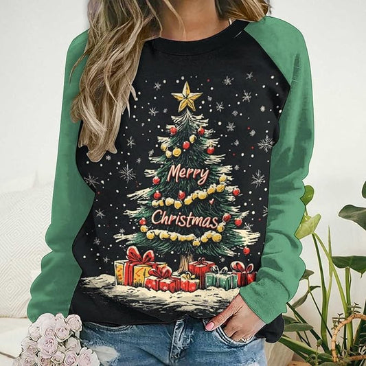 LOAIHA Christmas Sweatshirts for Women Christmas Tree Graphic Shirt Xmas Long Sleeve Merry Christmas Pullover Blouse
