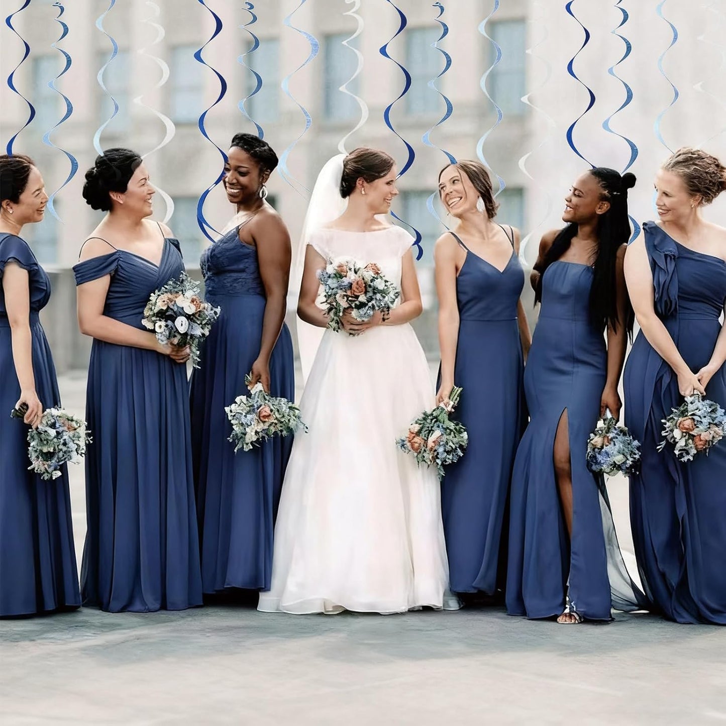 48 Pcs Blue Hanging Swirl Party Decorations Ombre Blue Felt Ceiling Spiral Streamers with Hooks for Birthday Wedding Baby Shower Graduation Party Supplies