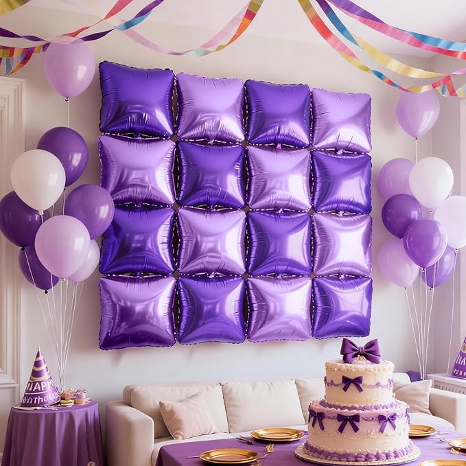 NISOCY 25PCS Purple and Light Purple Square Foil Balloons Wall Backdrop Double Sided Dark Purple and Purple Balloons Arch Kit for Birthday Anniversary Wedding Baby Bridal Shower Party Decorations