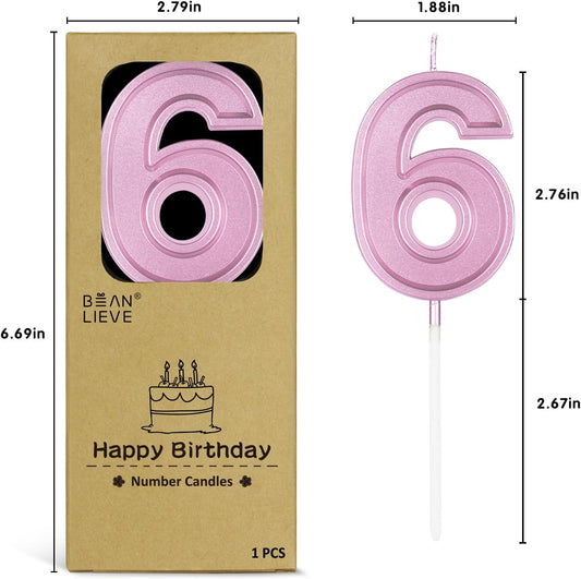 BEAN LIEVE Rose Gold Birthday Candles Number 6, Rose Gold Number Candles, Cake Number Candles for Birthday Parties and Wedding Anniversary Celebrations
