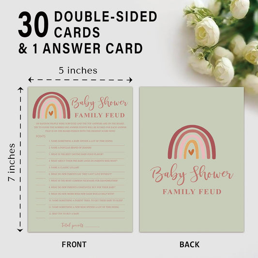 Baby Shower Family Feud Game - 30 Cards, Answer Key, Rainbow Decorations for Boy & Girl, Feud Supplies-05B-Atrovirens