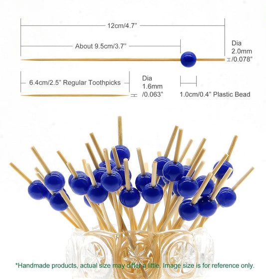 Minisland Navy Blue Pearl Cocktail Picks, 4.7 Inch Long Bamboo Fancy Toothpicks for Appetizers, Decorative Independence Day Party Food Drink Garnish Fruit Kabob Skewer Sticks 100 Counts - MSL450