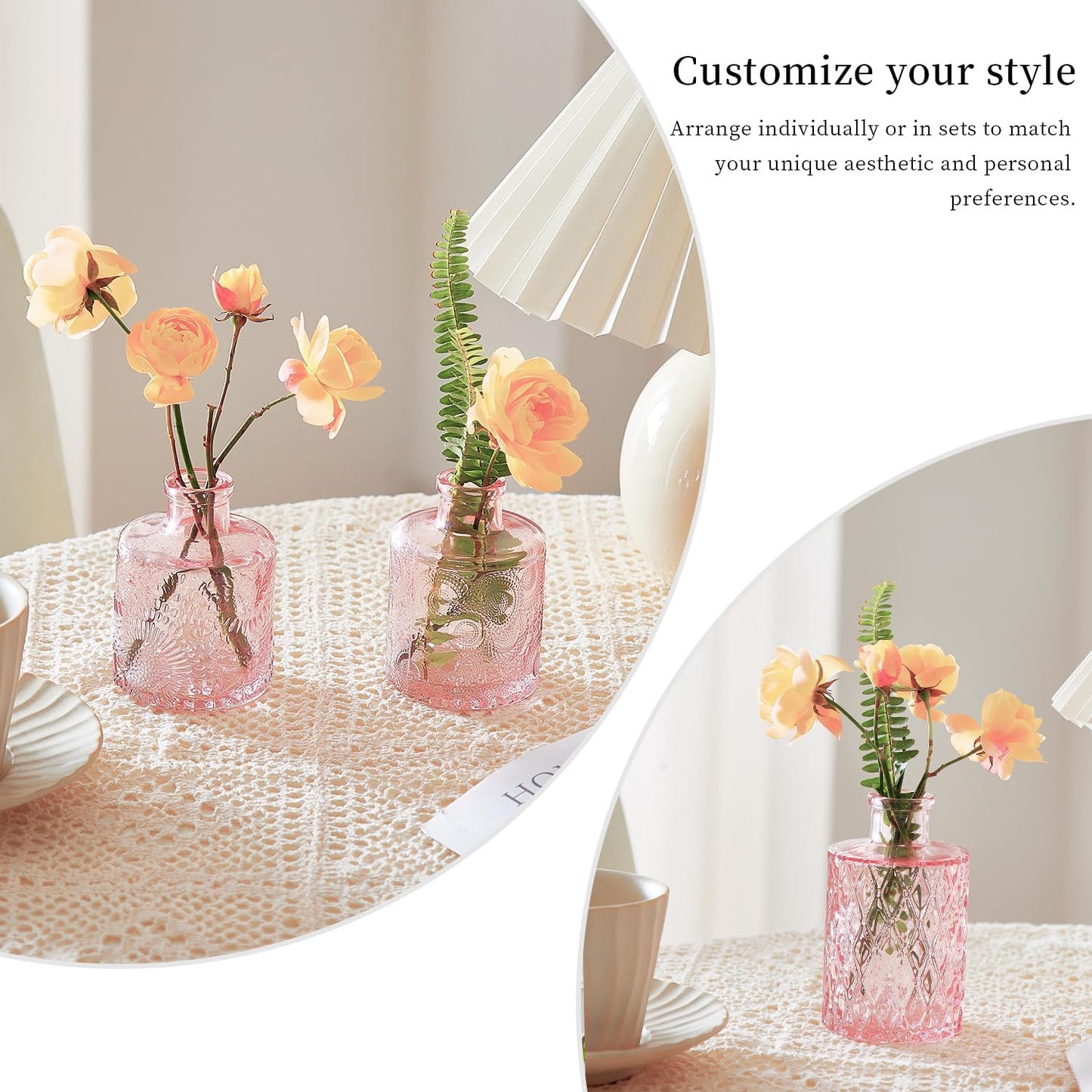 Glass Bud Vases Set of 32 - Pink Assorted Small Mini Glass Vases for Flowers, Crystal Vintage Vase Set, Bulk Centerpieces for Table Décor, Wedding, Home and Events (Pink, 32 Pcs)
