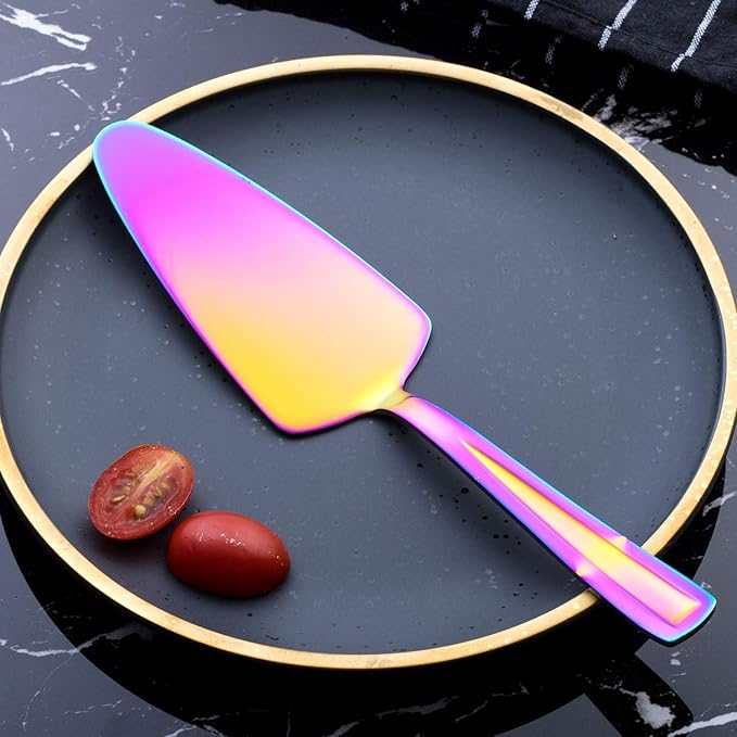 Rainbow Pie Cake Server Set, GoGeiLi 3-Piece Stainless Steel Dessert Server Spatula for Pizza, Pastry, Cheese, Dishwasher Safe