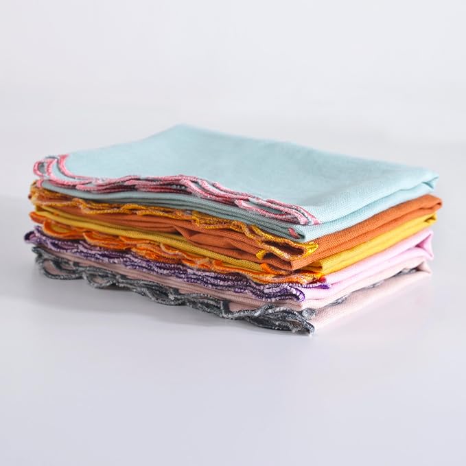 FINGERCRAFT Cloth Napkins, Everyday Use Reversible Scallop Design, Premium Quality Cotton Linen Blend Napkin Set of 6 Perfect for Parties Dinners Weddings Christmas Napkin Cloth 20x20 Inch Rust