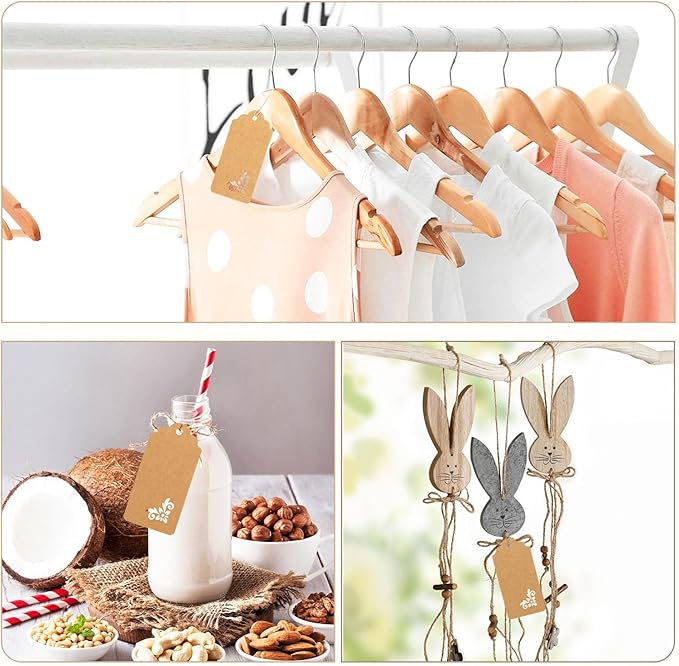 SallyFashion 100 PCS Gift Tags, 2x4 inch Kraft Paper Hollow-Out Tags with Strings for Wedding Bridal Party Favors Baby Shower