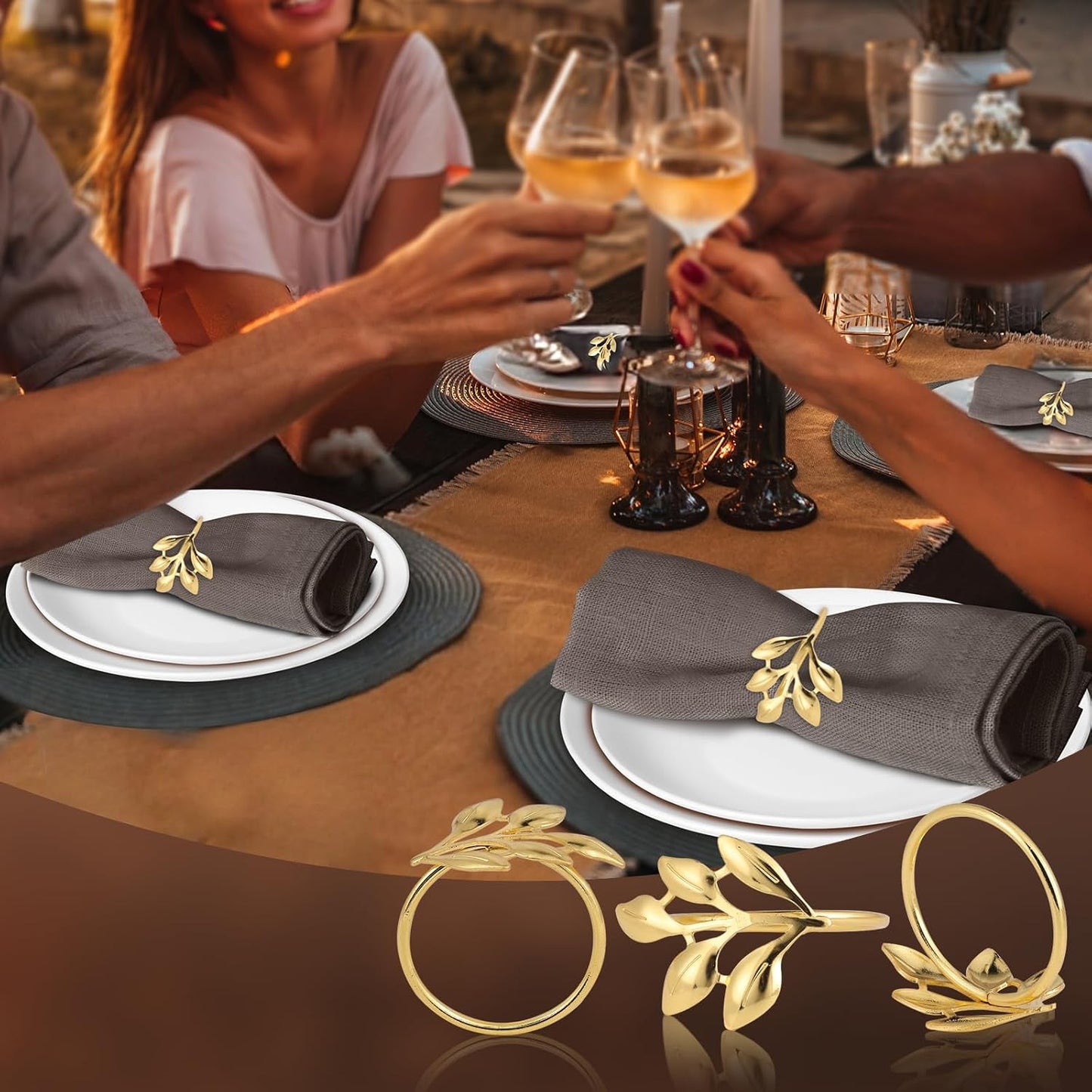 20 PCS High End Gold Leaf Shaped Napkin Rings - Suitable for Hotel Table Setting/Banquet Tableware/Home Dining Table Decoration.