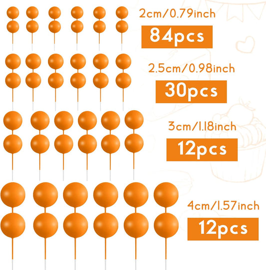 138 Pcs Balls Cake Topper Decorations Balloon Cupcake Toppers Foam Multisize Cake Topper Balls for Thanksgiving Halloween Birthday Party Wedding Anniversary