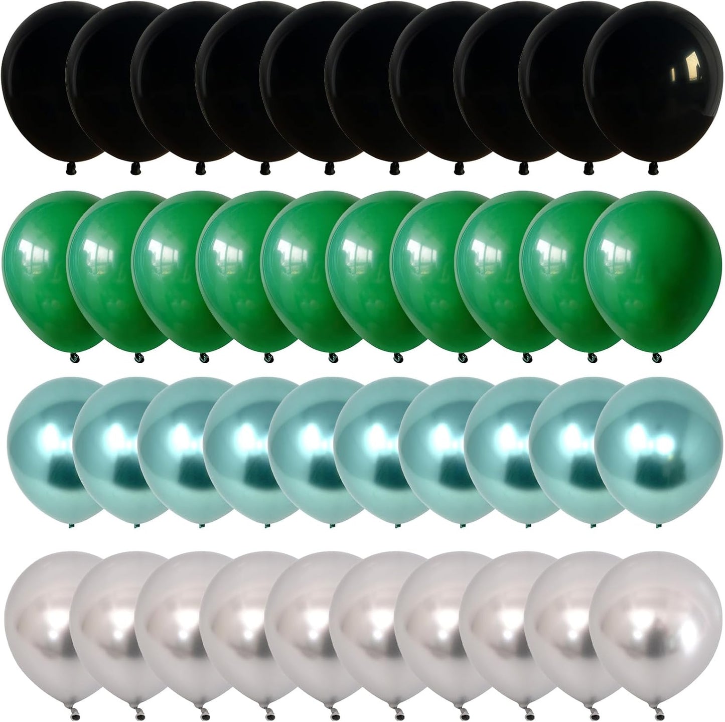 Green Black Balloons Metallic Green Silver Balloons for Graduation Party Decorations Jungle Wild Theme Birthday Decor 60PCS 12INCH Green Black Silver Helium Latex Balloons
