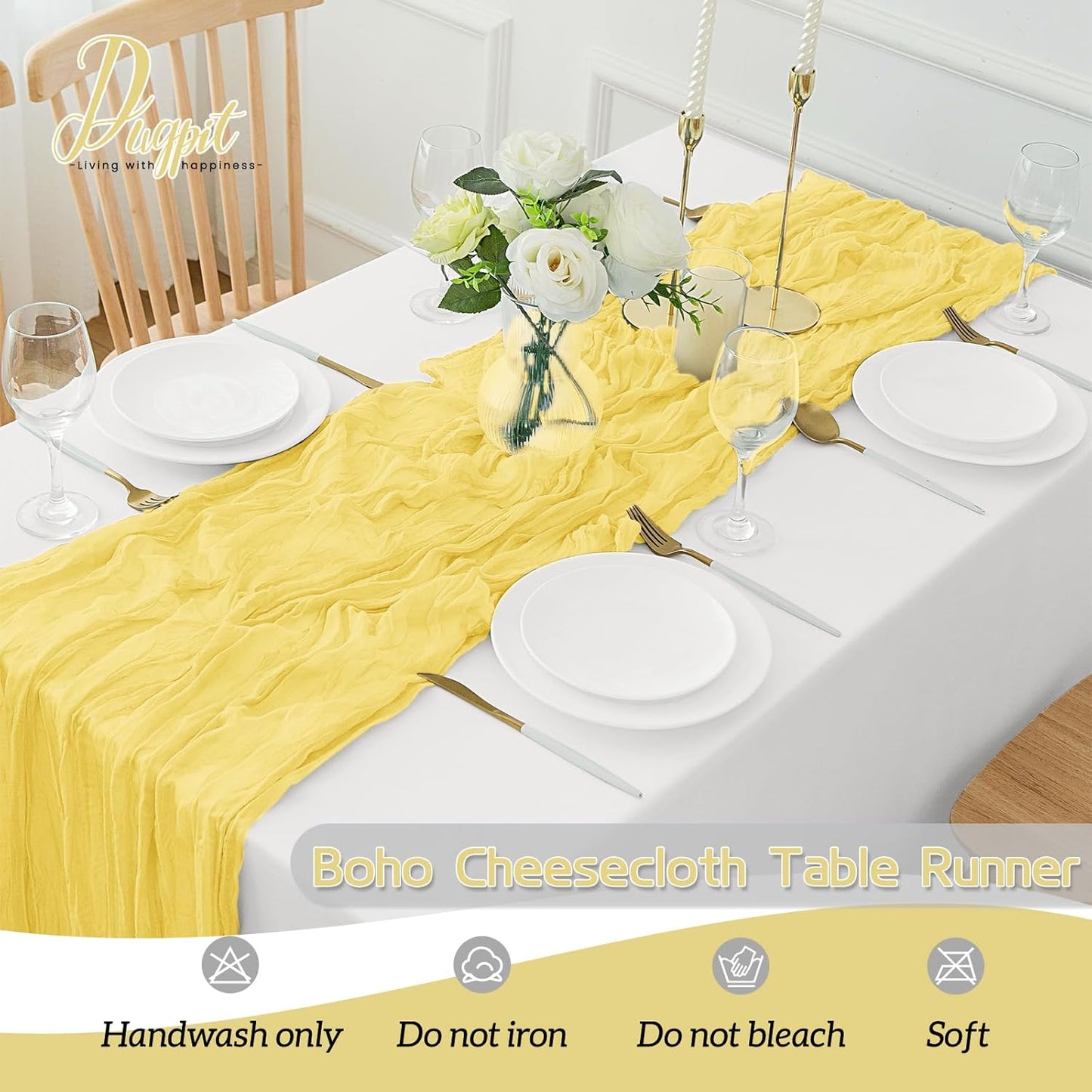 16Pack Light Yellow Cheesecloth Table Runner 10FT Gauze Cheese Cloth Table Runner 35x120Inch Long Boho Spring Easter Table Runners Rustic Sheer Table Runners for Wedding Baby Bridal Shower Decor