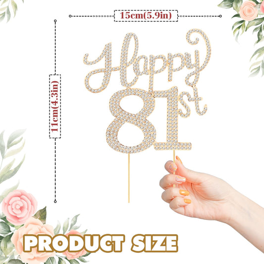 Happy 81st Birthday Decorations,81st Birthday Gold Rhinestone Cake Topper - Cheers to 81 Years Old Bday Party Metal Sparkly Cake Centerpieces Sign.