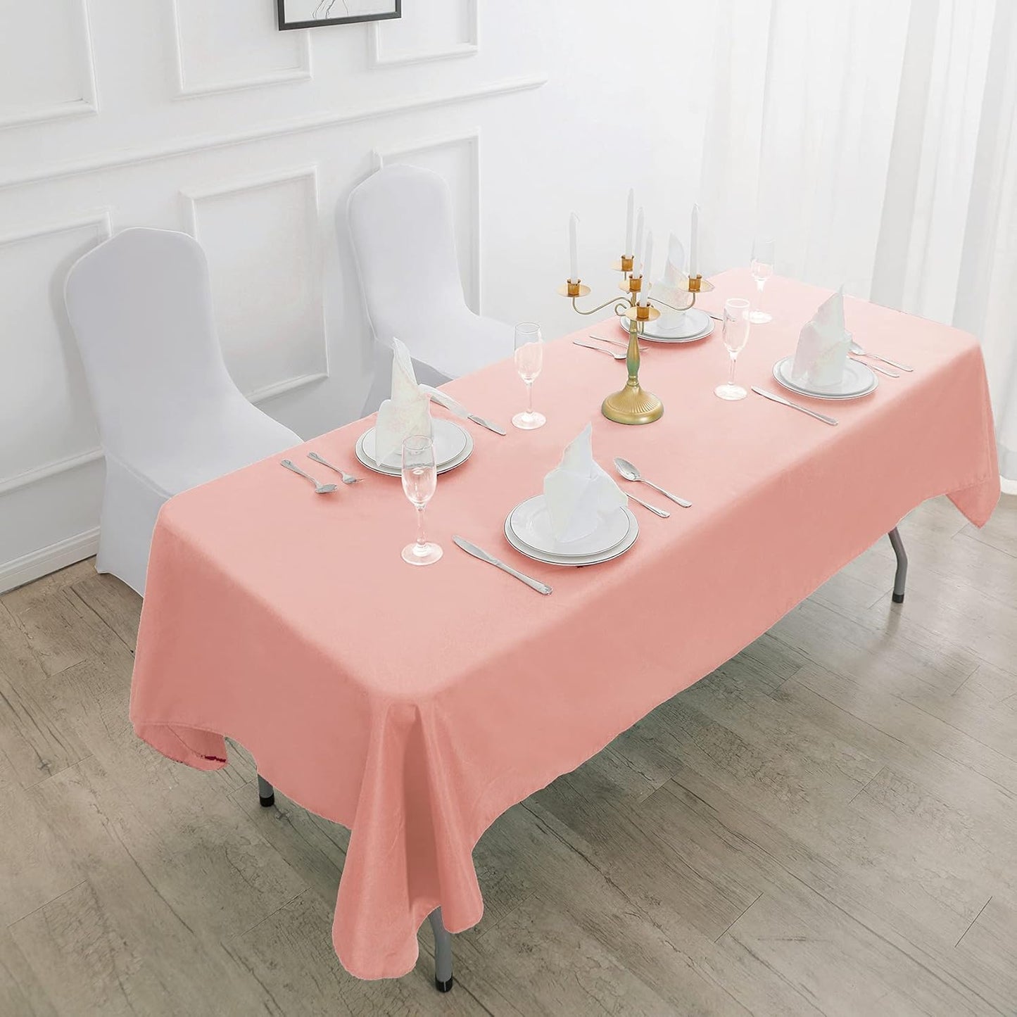 Cupuamon Rectangle Tablecloth 90x156 inch Washable Polyester Fabric Table Cloth for Wedding Party Dining Banquet Decoration(90x156, Dusty Pink)