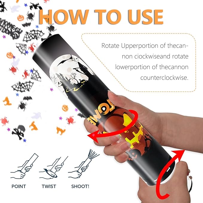 4 Pack Halloween Confetti Poppers – 12-Inch Party Poppers That Bring the Surprise to Any Halloween Celebration