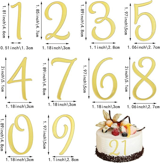 2 Sets 0~9 Numbers Happy Birthday Cake Toppers, Large Acrylic Cake Numbers Toppers, DIY Cupcake Toppers, Gold Silver Acrylic Wedding Party Cupcake Toppers, Birthday Party Supplies