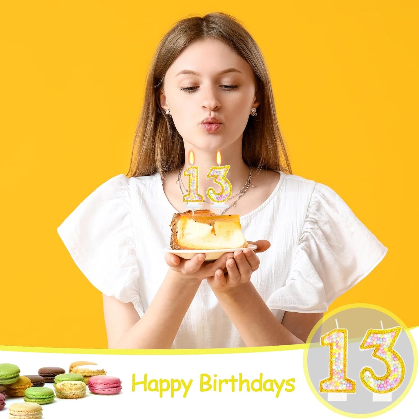 13th Birthday Candle for Cake, Colorful Macaron Numeral Candles for Boys/Girls, Birthday Party Cake Decorations, Golden Cake Topper for Birthday Party Supplies (Number 13)