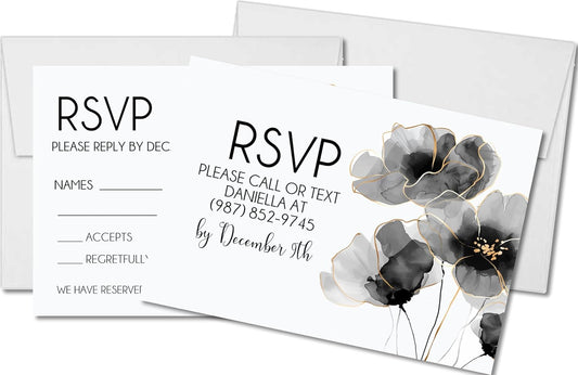 Black & White Wedding Invitations, Modern Black Design, Personalized, Set of 12 Invitations with Envelopes
