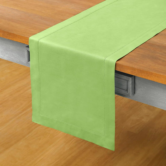 Solino Home Table Runner 90 Inches Long - Cotton Linen Hemstitch Apple Green Table Runner 14 x 90 Inch