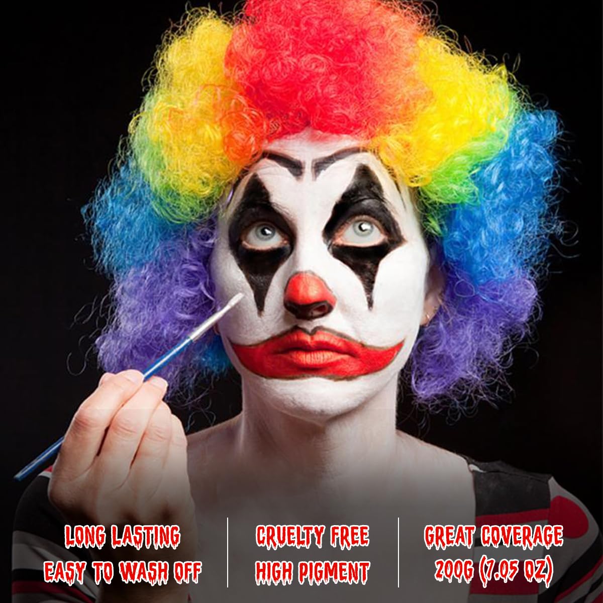 Red Black White Face Paint Clown Makeup, DE'LANCI Halloween Face painting Makeup Kit Professional White Black Body Paint, Waterproof Joker Sfx Pennywise Body Painting Zombie Vampire Skeleton Costume
