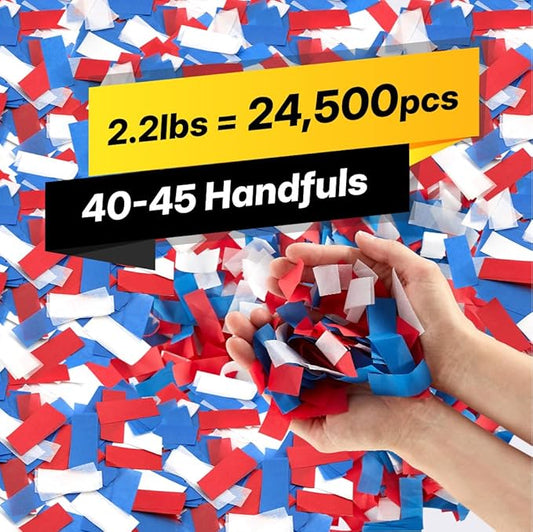 America Confetti Paper for Confetti Machine, 2.2lbs |1kg of Biodegradable Red White & Blue Light Weight Tissue Paper, Non-Staining Paper, Great for July 4th, Independence Day, Conventions, Decorations