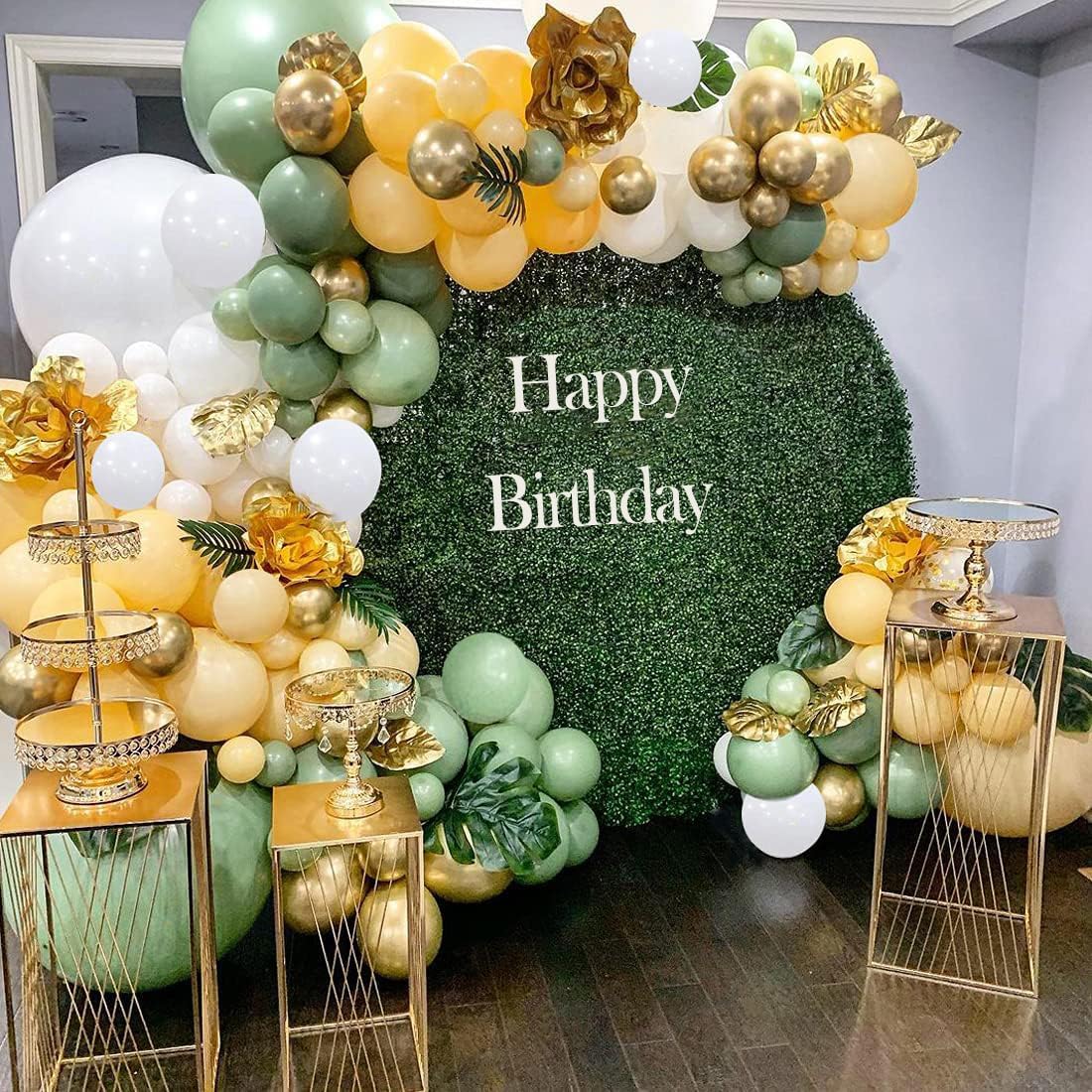 Sage Green Gold White Latex Balloons,50 Pcs 12 Inch Green and blush Gold Party Balloons For Birthday Engagement Wedding Anniversary Party Decorations