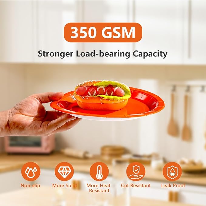 Grencian 200Pcs Orange and Black Party Decorations Orange and Black Plates and Napkins Disposable Paper Tableware for Birthday Wedding Baby Shower Halloween Fall Harvest Party Supplies, Serves 50