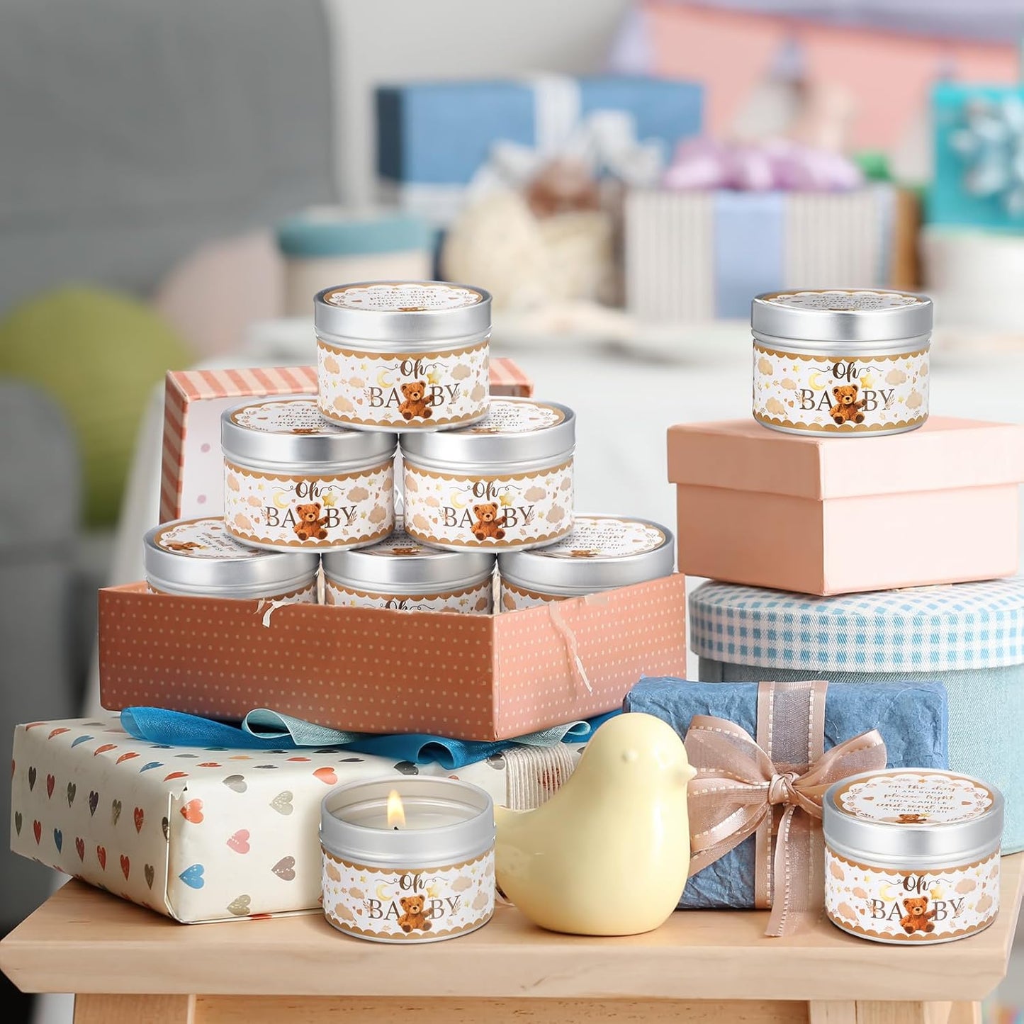 MTLEE 24 Pcs Bear Baby Shower Party Favors Candles Lavender Scented Baby Shower Favors for Guests Rustic Tealights Candles Gender Reveal Return Gifts Girl Boy(1.2 Oz, Brown)