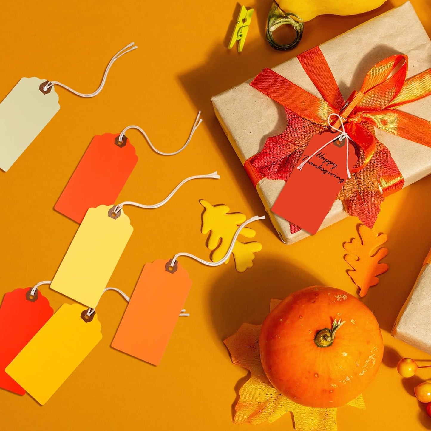 Outus 60 Pcs 4 3/4-in x 2 3/8-in Blank Large Paper Gift Tags with String and Reinforced Eyelet Wire Writable Price Tags Shipping Labels Inventory Labels(Autumn Colors)