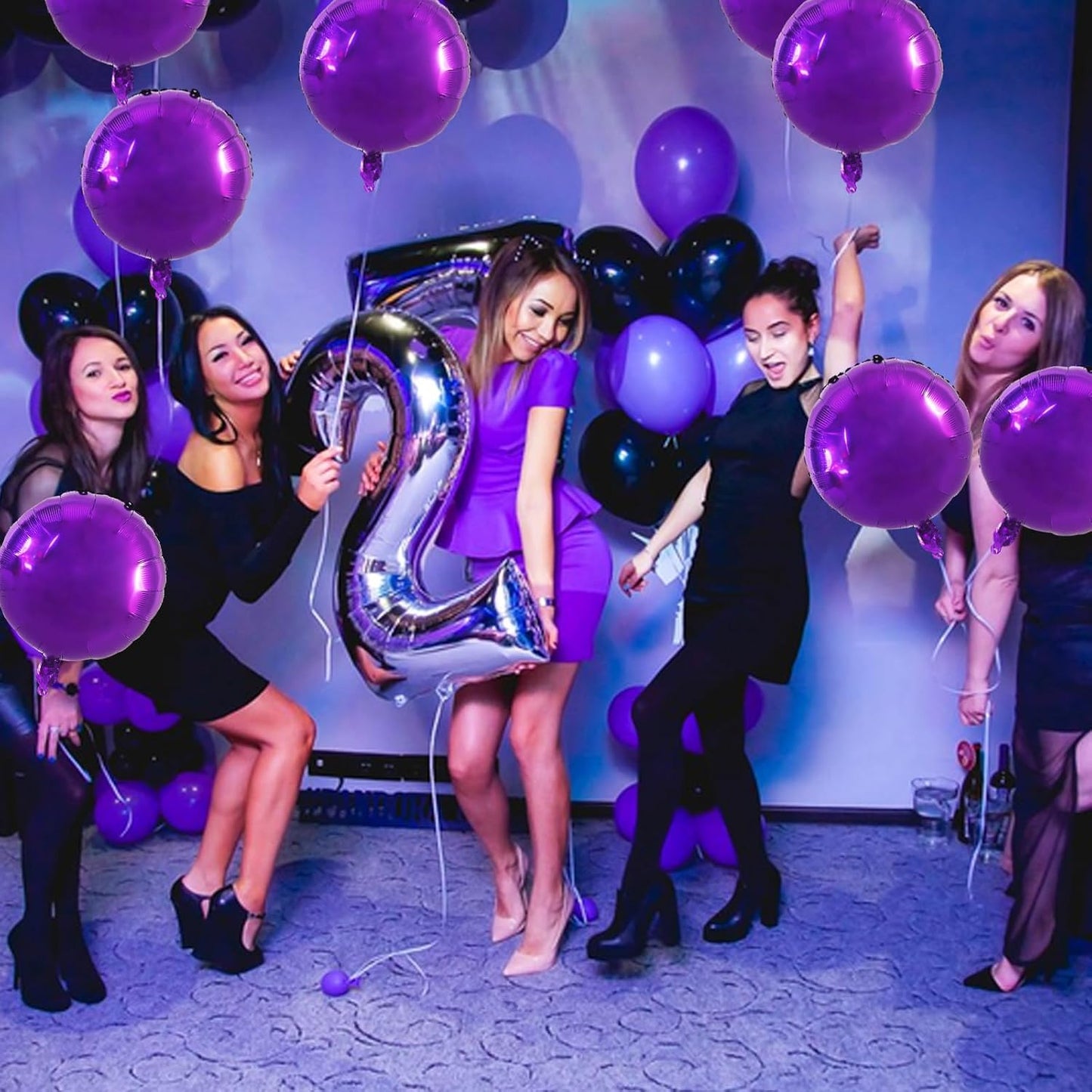TONIFUL 30Pcs 18 Inch Large Purple Round Shape Foil Balloons Big Purple Circle Helium Mylar Ballons for New Year Halloween Chrismas Birthday Wedding Anniversary Engagement Party