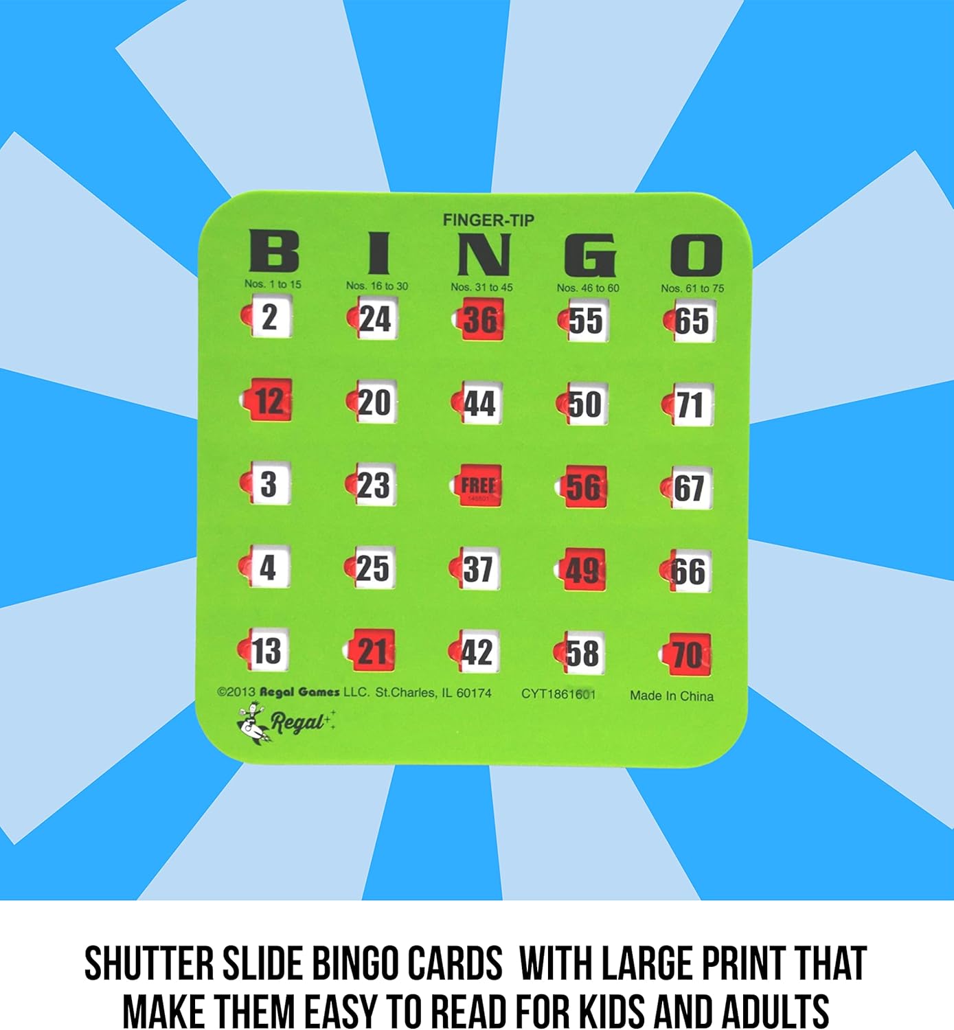 Regal Bingo Bulk Bingo Cards with Sliding Windows - Reusable Large Print Bingo Game Cards for Adults Large Group - 50 Pack, Green