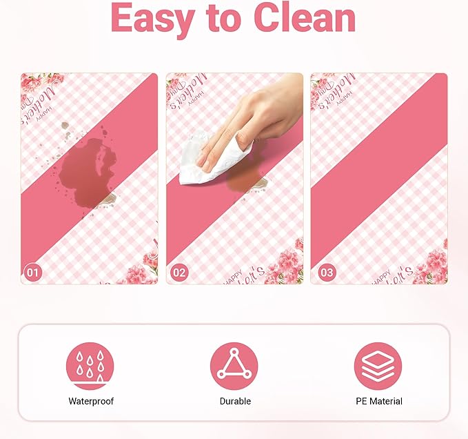 2 Pack Mothers Day Tablecloth,Mothers Decorations 54" x 108" Disposable Plastic Tablecloth,Mothers Table Cloth Plastic Pink Table Cover for Party Supplies,Birthday,Home,Dinner,Indoor,Outside Picnic