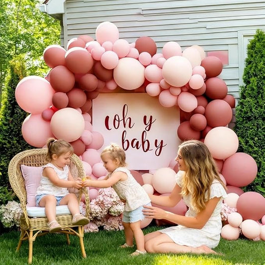 Dusty Pink Balloon Arch Kit, Double Stuffed Dusty Rose Muave Light Pink Cream Balloons Blush Nude Balloon Garland for Boho Baby Shower Bridal Shower Birthday Valentine Mother's Day Party Decorations