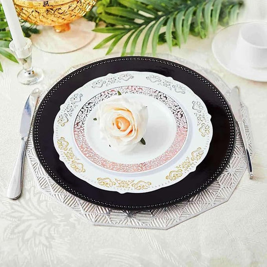 Efavormart 6 pcs 13" Black Beaded Round Charger Plates for Tabletop Decor Holiday Wedding Catering Event Decoration